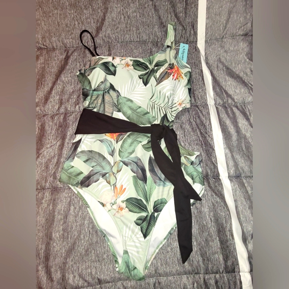 2New Adisputent Cutout Swimsuit~Bathing Suit~XL~Tie~Lily~Palm~Cruise